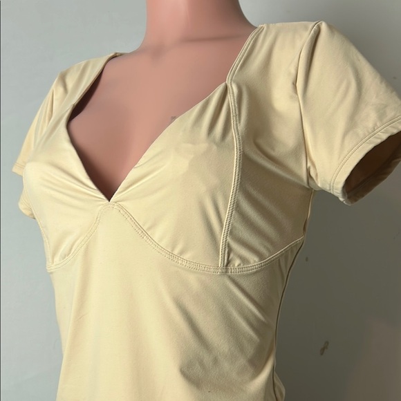 Qinsen Empire Vneck Crop Top Women’s Stretch Short Sleeve Nylon Size XL - Picture 3 of 9